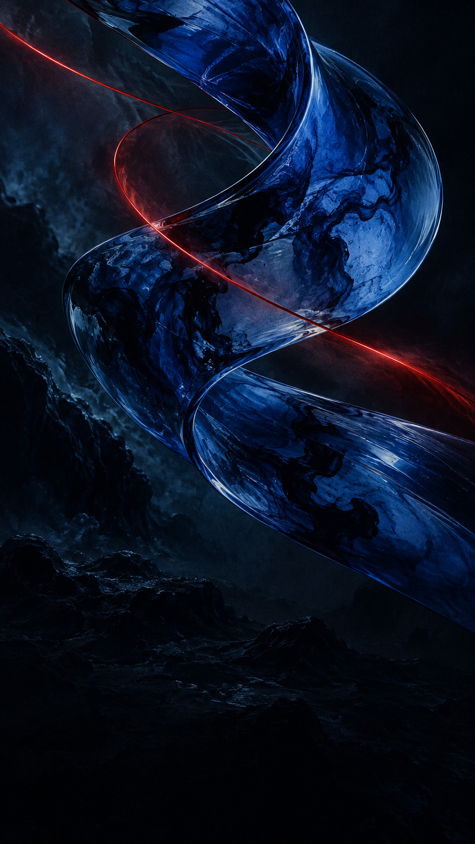 Abstract blue and red motion artwork illustrating a vertical Spotify Canvas